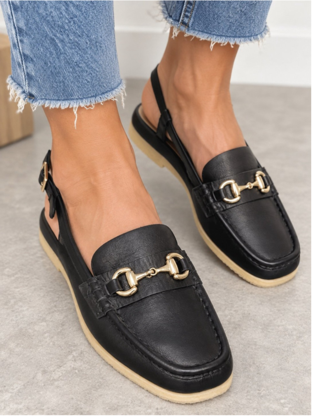 CLARKS ORIGINALS WOMENS WALLABEE SLING BLACK LEATHER Shoes